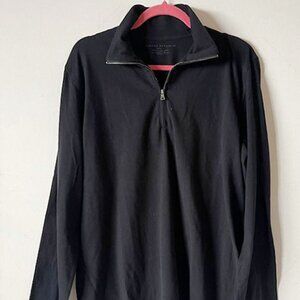 NWT Banana Republic Men Cotton Pull-Over Stretchy Half Zip Shirt BLACK Large